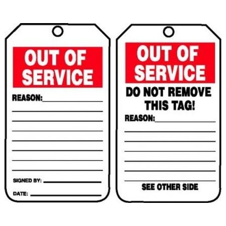 Accuform OUT OF SERVICE TAGS RPPLASTIC TRS243PTK TRS243PTK